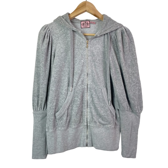 Juicy Couture Y2K 2000’s Light Grey Velour Hooded Zip Up Track Jacket Size Small - Picture 2 of 16